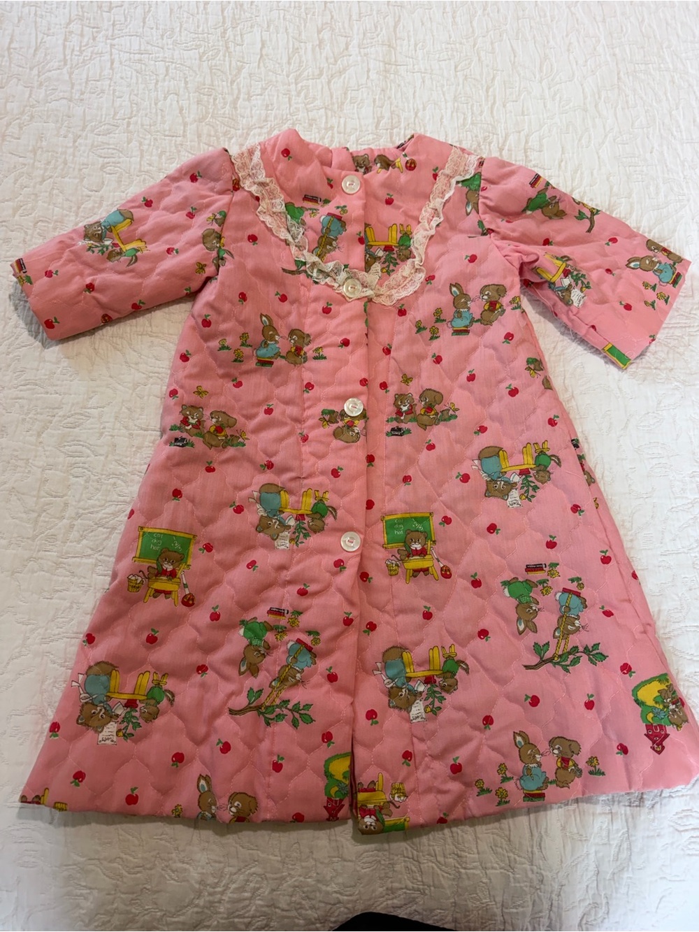 Vintage handmade pink quilted bunny and apple coat